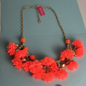 Lilly Pulitzer Statement Necklace Full Bloom Tangelo Flower Gold Tone Lobster C